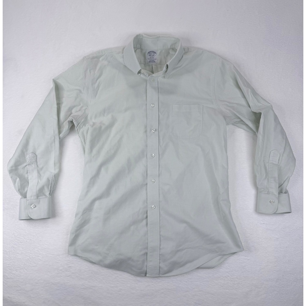 Brooks Brothers Regent Non-Iron Supima Cotton Striped Dress Shirt Green 15.5‎ 33